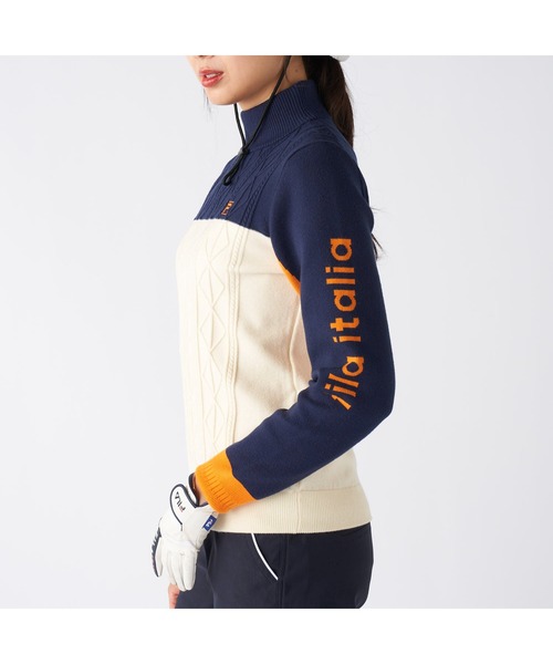 FILA GOLF(フィラゴルフ )の「FILA GOLF フィラゴルフ ゴルフウェア ワンポイント ロゴ 配色切替 ハイネック モックネックセーター(ニット/セーター・レディース・ネイビー/イエロー/ブラック・M/L/LL)」の17枚目の写真