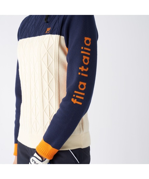 FILA GOLF(フィラゴルフ )の「FILA GOLF フィラゴルフ ゴルフウェア ワンポイント ロゴ 配色切替 ハイネック モックネックセーター(ニット/セーター・レディース・ネイビー/イエロー/ブラック・M/L/LL)」の20枚目の写真