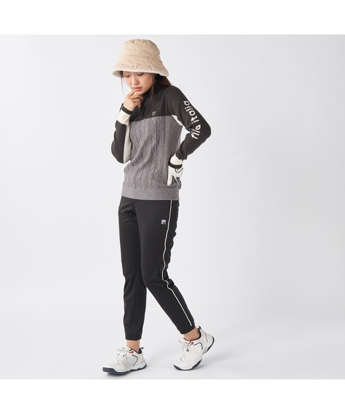 FILA GOLF(フィラゴルフ )の「FILA GOLF フィラゴルフ ゴルフウェア ワンポイント ロゴ 配色切替 ハイネック モックネックセーター(ニット/セーター・レディース・ネイビー/イエロー/ブラック・M/L/LL)」の5枚目の写真