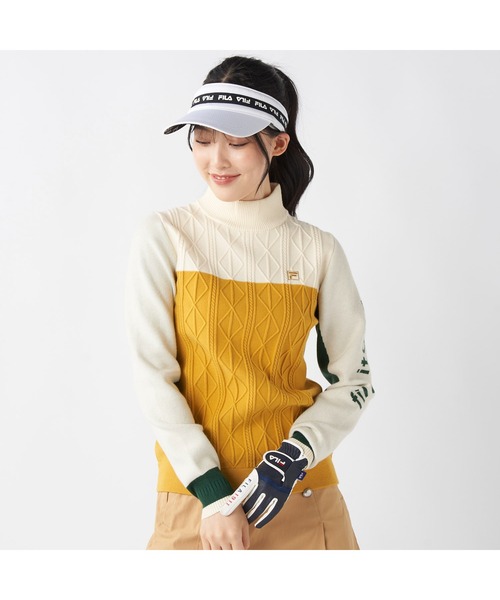 FILA GOLF(フィラゴルフ )の「FILA GOLF フィラゴルフ ゴルフウェア ワンポイント ロゴ 配色切替 ハイネック モックネックセーター(ニット/セーター・レディース・ネイビー/イエロー/ブラック・M/L/LL)」の21枚目の写真