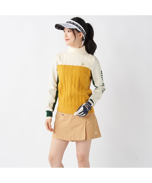 FILA GOLF(フィラゴルフ )の「FILA GOLF フィラゴルフ ゴルフウェア ワンポイント ロゴ 配色切替 ハイネック モックネックセーター(ニット/セーター・レディース・ネイビー/イエロー/ブラック・M/L/LL)」の22枚目の写真