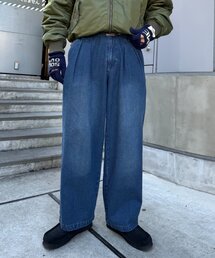 CIAOPANIC TYPY | 【冬も暖かい◎】男女兼用/表起毛/2タックデニムワイドスラックスパンツ(デニムパンツ)
