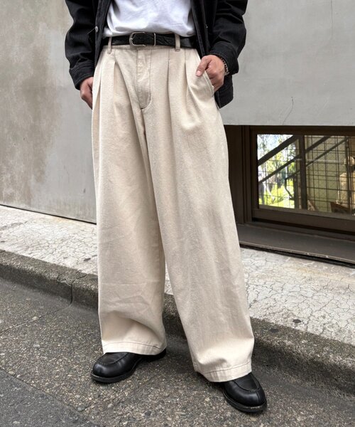 セール】【冬も暖かい◎】男女兼用/表起毛/2タックデニムワイド