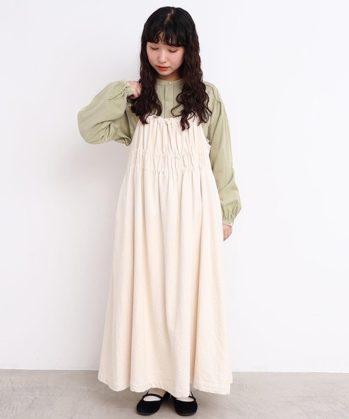 l'atelier du savon（アトリエドサボン）の「_たゆたゆデニム　キャミワンピース（ジャンパースカート・レディース・オフホワイト/ブラック・FREE）」の3枚目の写真