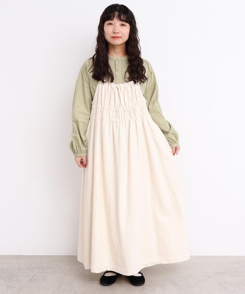 l'atelier du savon（アトリエドサボン）の「_たゆたゆデニム　キャミワンピース（ジャンパースカート・レディース・オフホワイト/ブラック・FREE）」の4枚目の写真