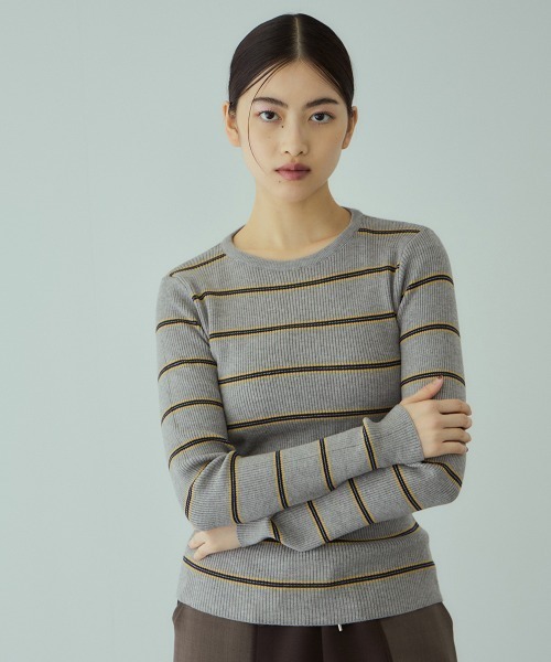 VICKY(ビッキー)の「MIXカラーボーダーニットプルオーバー(ニット/セーター・レディース・ダークネイビー/ブラウン系その他/グレー系その他・M)」の2枚目の写真
