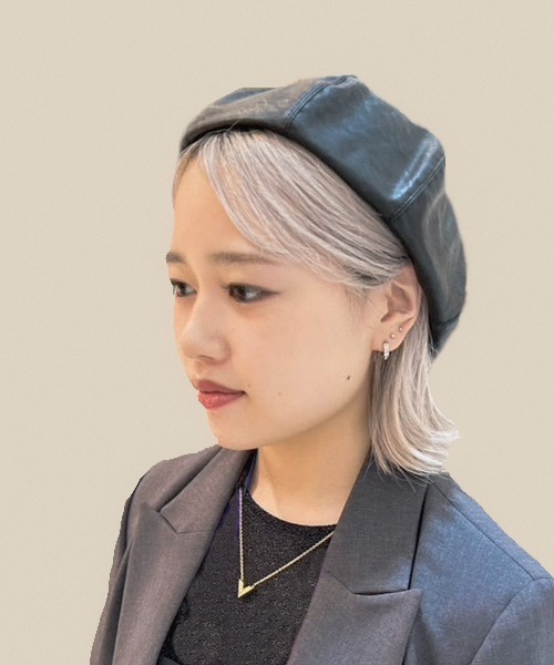 polcadot（ポルカドット）の「フェイクレザーベレー帽（ハンチング/ベレー帽・メンズ・ブラック・FREE）」の3枚目の写真