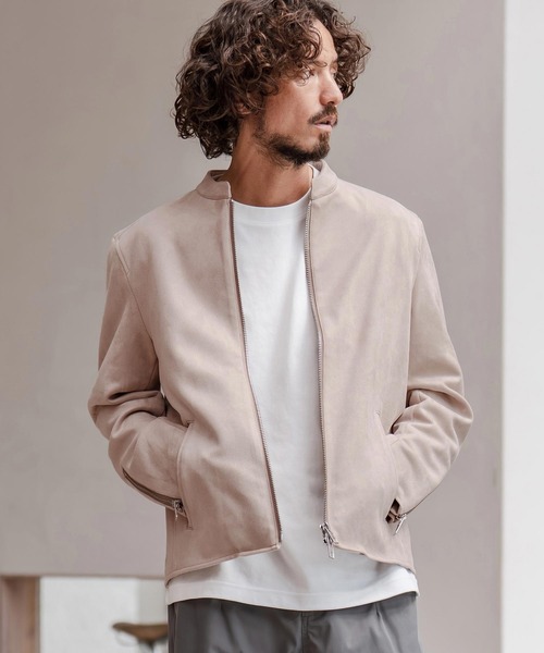 CAMBIO（カンビオ）の「mj11207-フェイクスウェードスタンドライダースブルゾン（ライダースジャケット・メンズ・グレイッシュベージュ/ブラック・M/L/XL）」の5枚目の写真