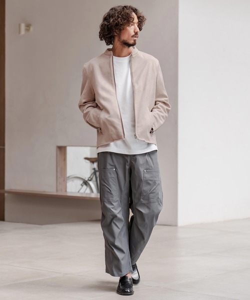 CAMBIO（カンビオ）の「mj11207-フェイクスウェードスタンドライダースブルゾン（ライダースジャケット・メンズ・グレイッシュベージュ/ブラック・M/L/XL）」の8枚目の写真