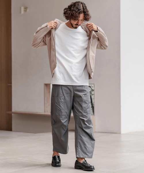 CAMBIO（カンビオ）の「mj11207-フェイクスウェードスタンドライダースブルゾン（ライダースジャケット・メンズ・グレイッシュベージュ/ブラック・M/L/XL）」の7枚目の写真