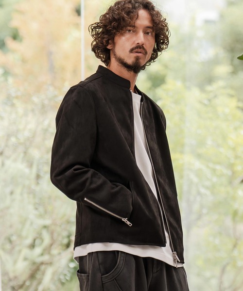 CAMBIO（カンビオ）の「mj11207-フェイクスウェードスタンドライダースブルゾン（ライダースジャケット・メンズ・グレイッシュベージュ/ブラック・M/L/XL）」の10枚目の写真