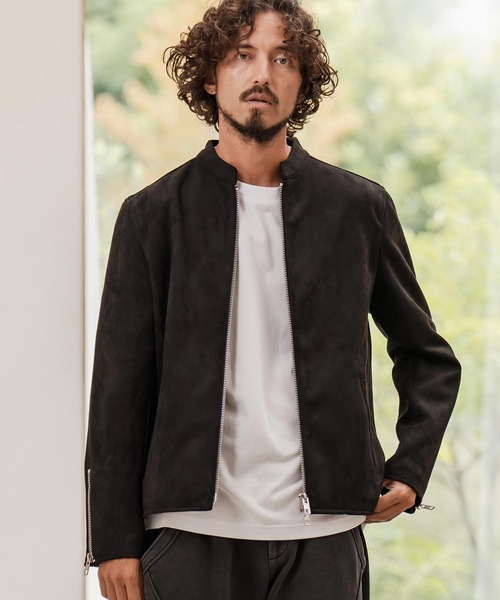 CAMBIO（カンビオ）の「mj11207-フェイクスウェードスタンドライダースブルゾン（ライダースジャケット・メンズ・グレイッシュベージュ/ブラック・M/L/XL）」の14枚目の写真