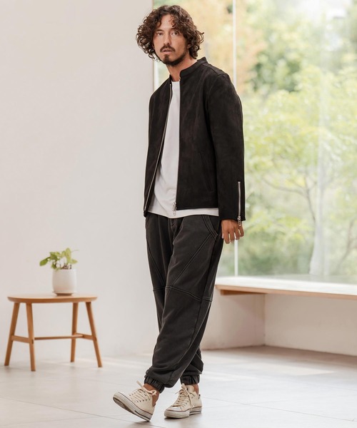 CAMBIO（カンビオ）の「mj11207-フェイクスウェードスタンドライダースブルゾン（ライダースジャケット・メンズ・グレイッシュベージュ/ブラック・M/L/XL）」の16枚目の写真