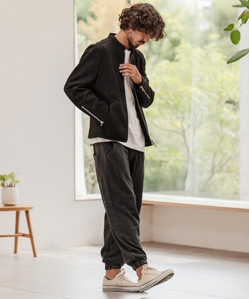 CAMBIO（カンビオ）の「mj11207-フェイクスウェードスタンドライダースブルゾン（ライダースジャケット・メンズ・グレイッシュベージュ/ブラック・M/L/XL）」の11枚目の写真