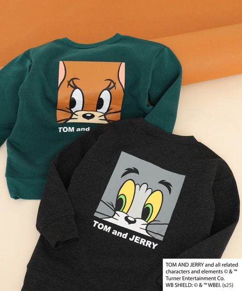 Tom&Jerry(トムアンドジェリー)の「TOM&JERRY 裏起毛 プリント 長袖トレーナー トム&ジェリー KIDS(スウェット・キッズ・グレイッシュベージュ/ブラック/オートミール/チャコール/ネイビー/杢グレー/ダークグリーン/ヘザーチャコール・110/120/130/140/150/160)」の2枚目の写真