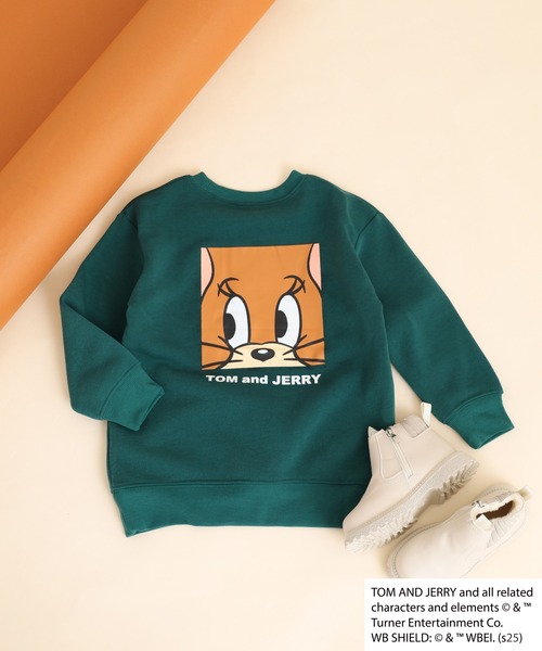 Tom&Jerry(トムアンドジェリー)の「TOM&JERRY 裏起毛 プリント 長袖トレーナー トム&ジェリー KIDS(スウェット・キッズ・グレイッシュベージュ/ブラック/オートミール/チャコール/ネイビー/杢グレー/ダークグリーン/ヘザーチャコール・110/120/130/140/150/160)」の8枚目の写真