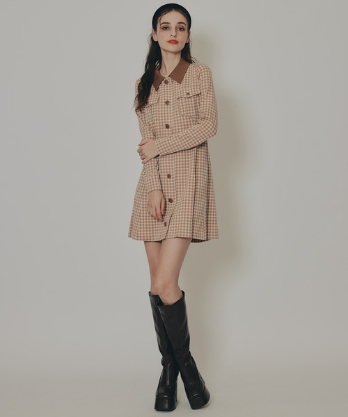 REDYAZEL（レディアゼル）の「チェックバイカラーカットミニワンピース（ワンピース・レディース・ベージュ系その他/ブラウン系その他/ブラック系その他・FREE）」の14枚目の写真