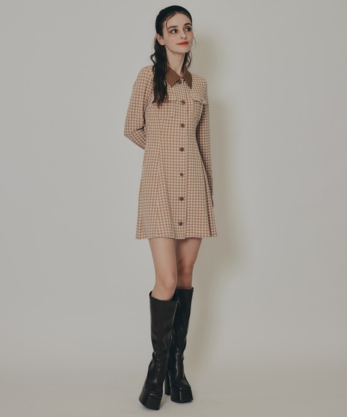 REDYAZEL（レディアゼル）の「チェックバイカラーカットミニワンピース（ワンピース・レディース・ベージュ系その他/ブラウン系その他/ブラック系その他・FREE）」の15枚目の写真