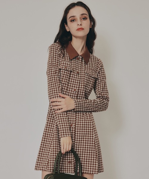 REDYAZEL（レディアゼル）の「チェックバイカラーカットミニワンピース（ワンピース・レディース・ベージュ系その他/ブラウン系その他/ブラック系その他・FREE）」の7枚目の写真