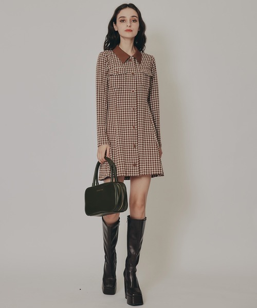 REDYAZEL（レディアゼル）の「チェックバイカラーカットミニワンピース（ワンピース・レディース・ベージュ系その他/ブラウン系その他/ブラック系その他・FREE）」の4枚目の写真