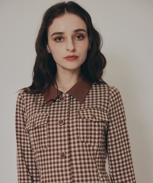 REDYAZEL（レディアゼル）の「チェックバイカラーカットミニワンピース（ワンピース・レディース・ベージュ系その他/ブラウン系その他/ブラック系その他・FREE）」の8枚目の写真