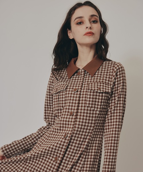 REDYAZEL（レディアゼル）の「チェックバイカラーカットミニワンピース（ワンピース・レディース・ベージュ系その他/ブラウン系その他/ブラック系その他・FREE）」の9枚目の写真