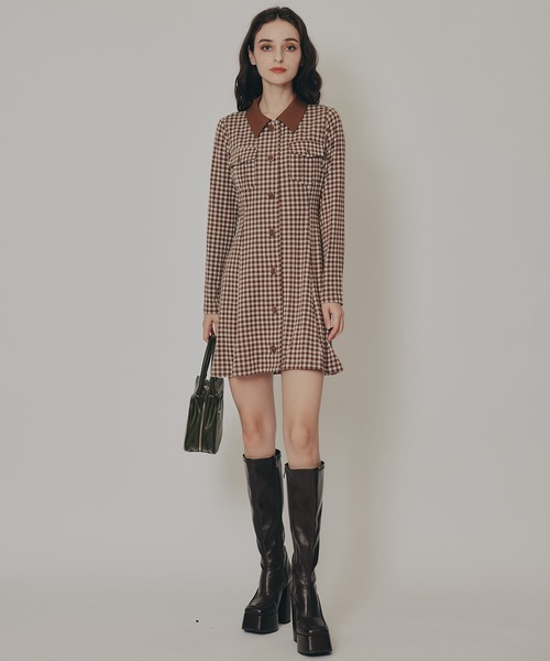 REDYAZEL（レディアゼル）の「チェックバイカラーカットミニワンピース（ワンピース・レディース・ベージュ系その他/ブラウン系その他/ブラック系その他・FREE）」の10枚目の写真