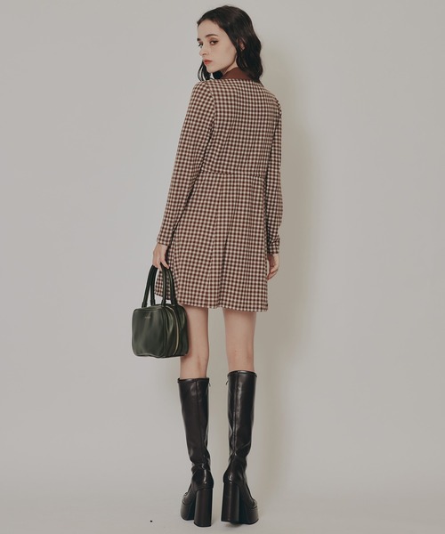 REDYAZEL（レディアゼル）の「チェックバイカラーカットミニワンピース（ワンピース・レディース・ベージュ系その他/ブラウン系その他/ブラック系その他・FREE）」の12枚目の写真