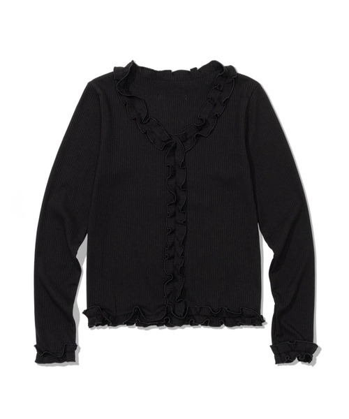 UGLY SHADOW(アグリーシャドウ)の「【Uglyshadow】RUFFLE RIBBED T-SHIRT / 【アグリーシャドウ】ラッフルリブド長袖Tシャツ(Tシャツ/カットソー・レディース・ネイビー/ブラック/ライトグレー・ONE SIZE)」の10枚目の写真