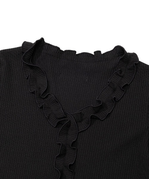 UGLY SHADOW(アグリーシャドウ)の「【Uglyshadow】RUFFLE RIBBED T-SHIRT / 【アグリーシャドウ】ラッフルリブド長袖Tシャツ(Tシャツ/カットソー・レディース・ネイビー/ブラック/ライトグレー・ONE SIZE)」の12枚目の写真