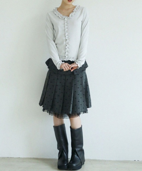 UGLY SHADOW(アグリーシャドウ)の「【Uglyshadow】RUFFLE RIBBED T-SHIRT / 【アグリーシャドウ】ラッフルリブド長袖Tシャツ(Tシャツ/カットソー・レディース・ネイビー/ブラック/ライトグレー・ONE SIZE)」の21枚目の写真