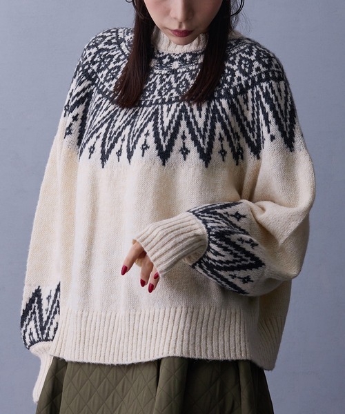セール】求心ジャガードニットプルオーバー（ニット/セーター