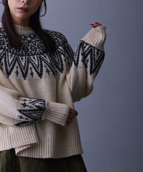 NICOLE white（ニコルホワイト）の「求心ジャガードニットプルオーバー（ニット/セーター・レディース・グレー/オフホワイト・FREE）」の13枚目の写真