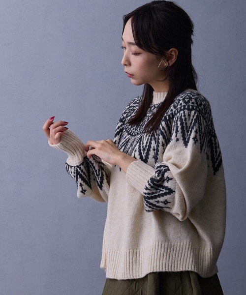 NICOLE white（ニコルホワイト）の「求心ジャガードニットプルオーバー（ニット/セーター・レディース・グレー/オフホワイト・FREE）」の18枚目の写真