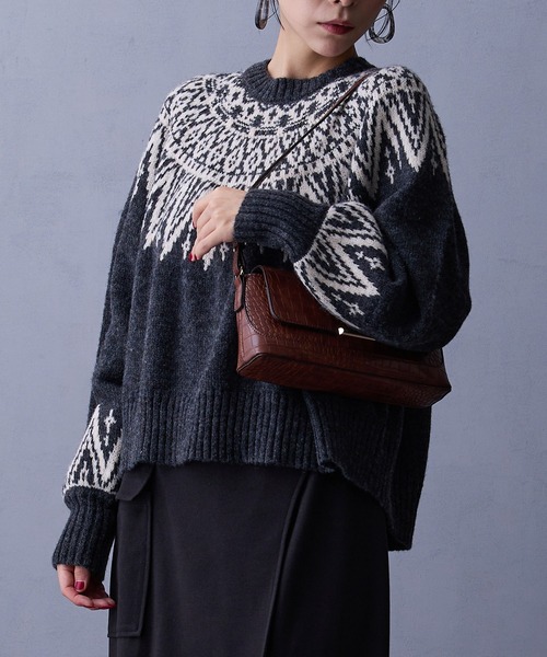 セール】求心ジャガードニットプルオーバー（ニット/セーター