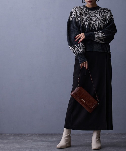 NICOLE white（ニコルホワイト）の「求心ジャガードニットプルオーバー（ニット/セーター・レディース・グレー/オフホワイト・FREE）」の5枚目の写真