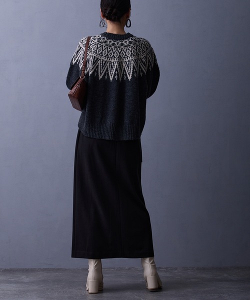 NICOLE white（ニコルホワイト）の「求心ジャガードニットプルオーバー（ニット/セーター・レディース・グレー/オフホワイト・FREE）」の6枚目の写真