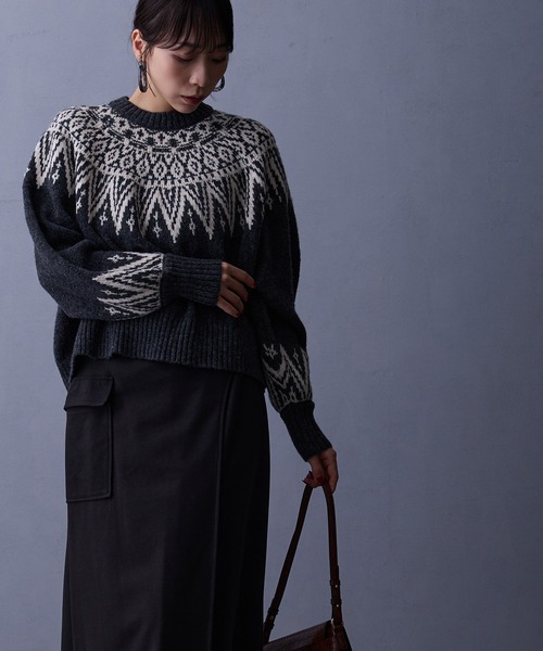 NICOLE white（ニコルホワイト）の「求心ジャガードニットプルオーバー（ニット/セーター・レディース・グレー/オフホワイト・FREE）」の8枚目の写真