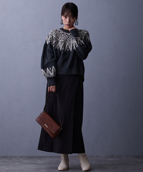 NICOLE white（ニコルホワイト）の「求心ジャガードニットプルオーバー（ニット/セーター・レディース・グレー/オフホワイト・FREE）」の9枚目の写真