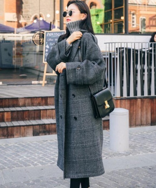 セール】チェック柄ダブルブレストロングコート（その他アウター