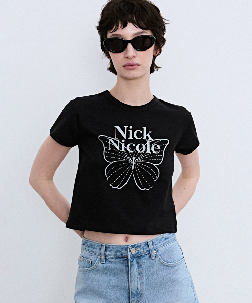 NICK&NICOLE(ニックアンドニコール)の「BUTTERFLY SIGNATURE CROP TOP_BLACK SILVER(Tシャツ/カットソー・レディース・その他・FREE)」の3枚目の写真