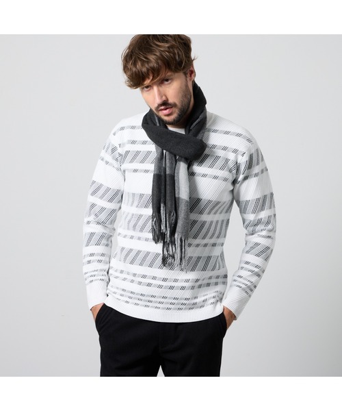 HIDEAWAYS NICOLE(ハイダウェイニコル)の「【WEB限定】アラカルトデザインマフラー(マフラー・メンズ・ブラック/ネイビー系/ネイビー/ベージュ/ブラック系/ベージュ系・FREE)」の1枚目の写真