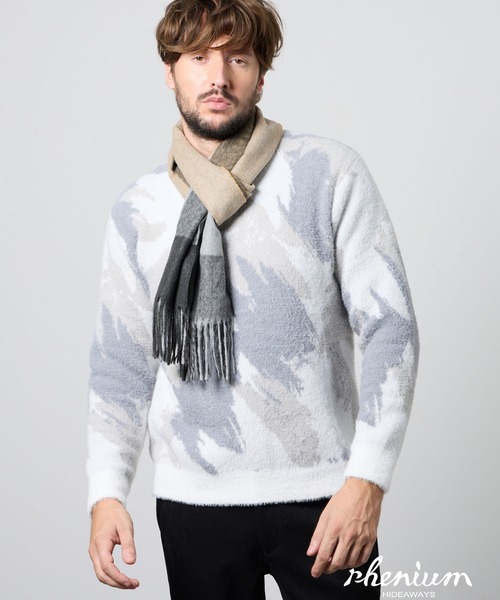 HIDEAWAYS NICOLE(ハイダウェイニコル)の「【WEB限定】アラカルトデザインマフラー(マフラー・メンズ・ブラック/ネイビー系/ネイビー/ベージュ/ブラック系/ベージュ系・FREE)」の4枚目の写真