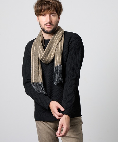 HIDEAWAYS NICOLE(ハイダウェイニコル)の「【WEB限定】アラカルトデザインマフラー(マフラー・メンズ・ブラック/ネイビー系/ネイビー/ベージュ/ブラック系/ベージュ系・FREE)」の3枚目の写真