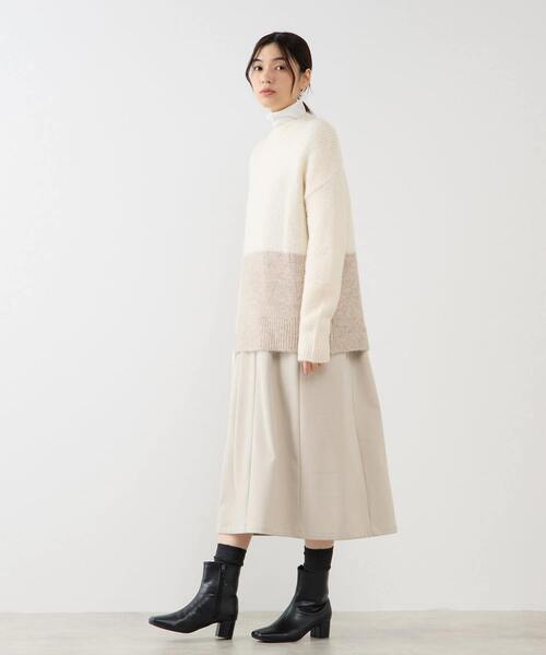 MELROSE claire（メルローズ クレール）の「【ヘアリーミックスバイカラーモックネックプルオーバー】（ニット/セーター・レディース・オフホワイト/チャコールグレー/ブラウン・FREE）」の4枚目の写真