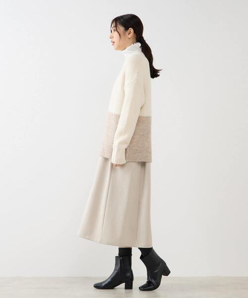 MELROSE claire（メルローズ クレール）の「【ヘアリーミックスバイカラーモックネックプルオーバー】（ニット/セーター・レディース・オフホワイト/チャコールグレー/ブラウン・FREE）」の5枚目の写真