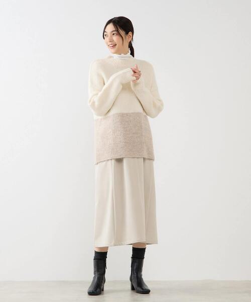 MELROSE claire（メルローズ クレール）の「【ヘアリーミックスバイカラーモックネックプルオーバー】（ニット/セーター・レディース・オフホワイト/チャコールグレー/ブラウン・FREE）」の9枚目の写真