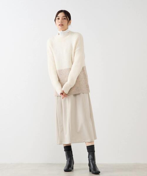 MELROSE claire（メルローズ クレール）の「【ヘアリーミックスバイカラーモックネックプルオーバー】（ニット/セーター・レディース・オフホワイト/チャコールグレー/ブラウン・FREE）」の10枚目の写真