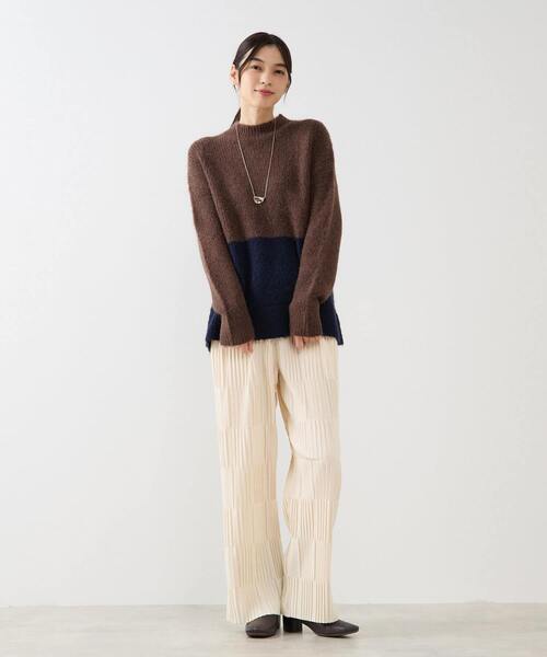 MELROSE claire（メルローズ クレール）の「【ヘアリーミックスバイカラーモックネックプルオーバー】（ニット/セーター・レディース・オフホワイト/チャコールグレー/ブラウン・FREE）」の17枚目の写真