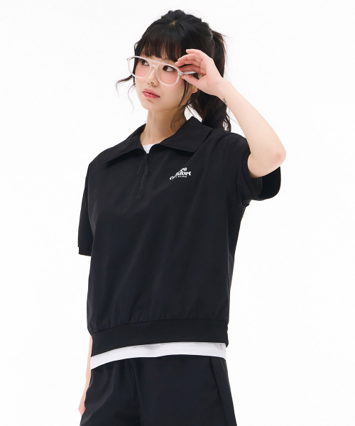 CHASECULT(チェイスカルト)の「レディース ストレッチ 半ジップ スウェット 半袖Tシャツ - ブラック(Tシャツ/カットソー・レディース・ブラック・85/90)」の2枚目の写真